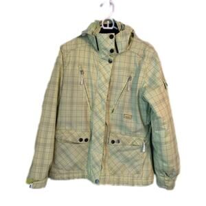 Morrow Ski Snowboarding Hooded Jacket Women's M Green Plaid Winter Warm Outdoors